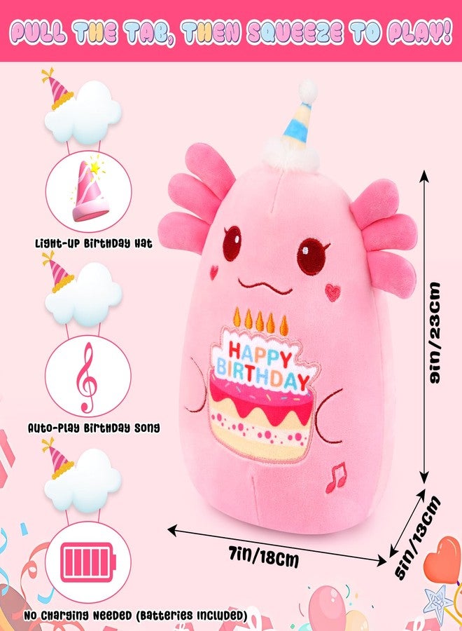 Prewplam Birthday Axolotl Plush Toy,Happy Birthday Singing & Glowing Axolotl Stuffed Animal Singing Toy,Gifts Party Decoration for Kids Boys Girls - Image 2